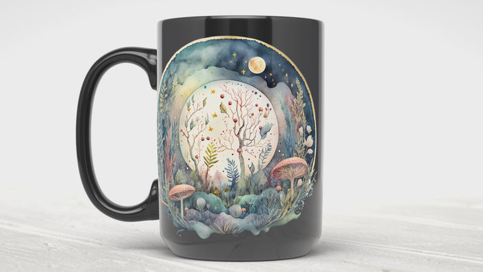 Mushroom Full Moon Mug in Black - Whimsy Spirit Store   