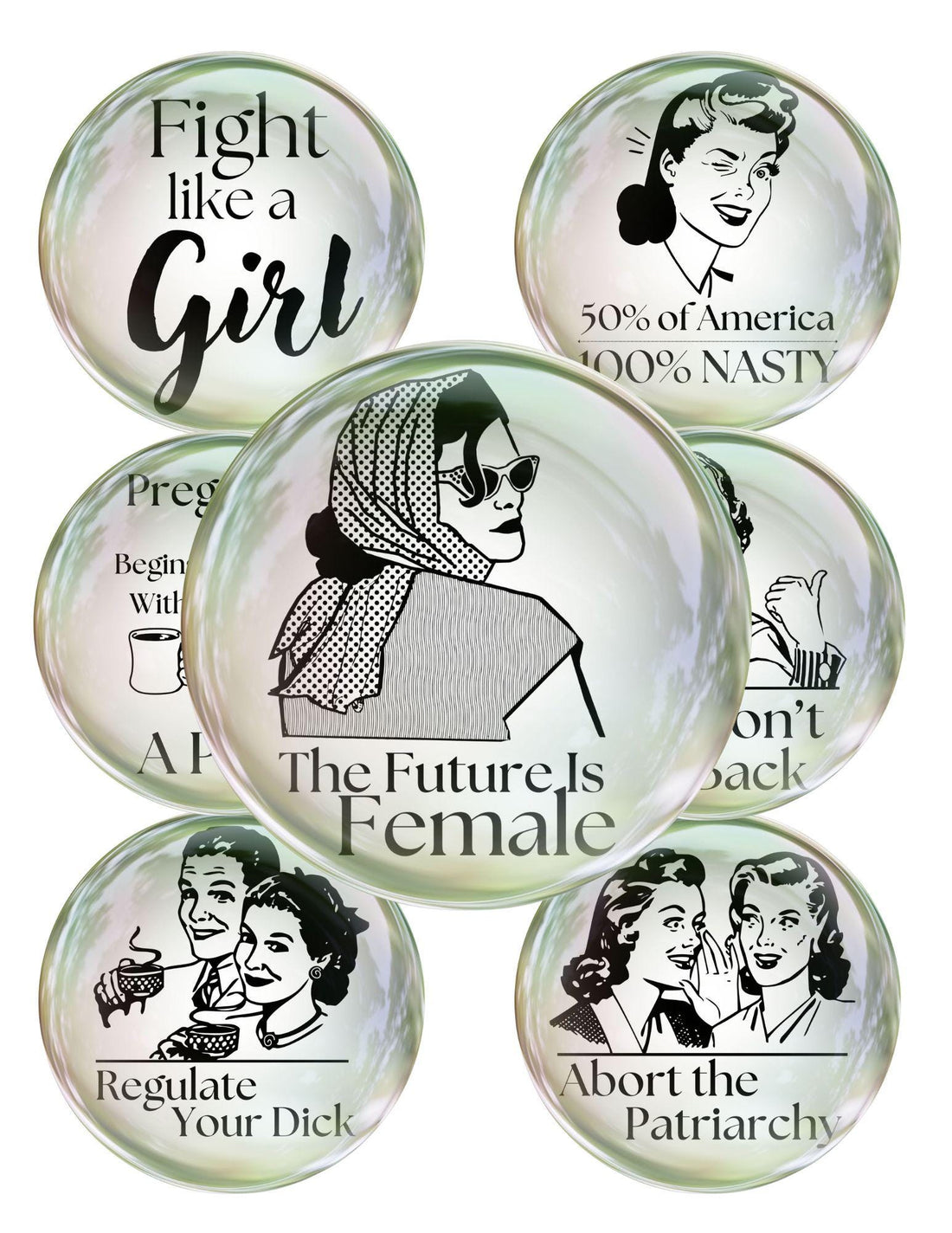 Creative mixed‑media projects using 1‑inch retro feminist collage images