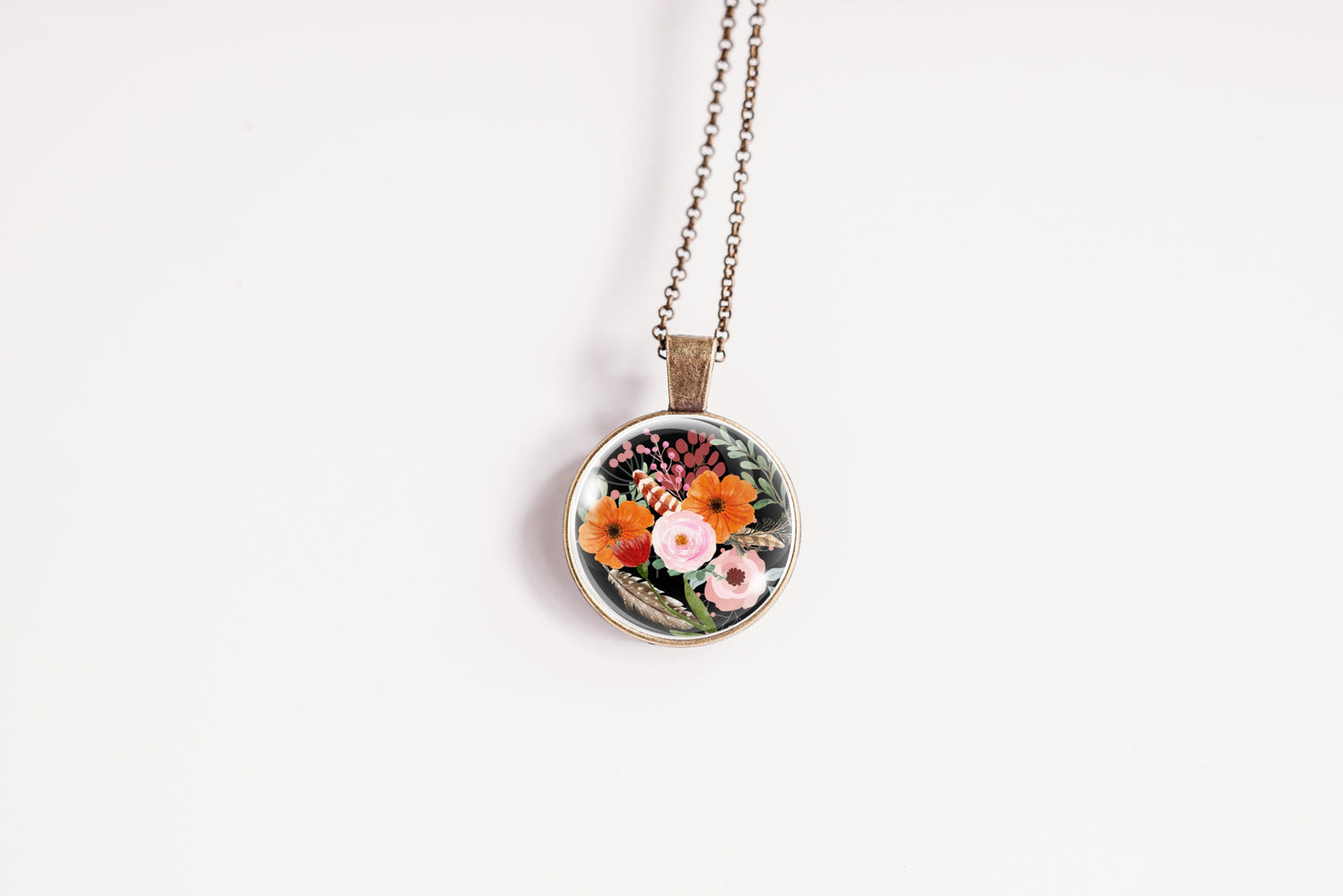 Dark Floral Garden Pendant - Botanical Necklace