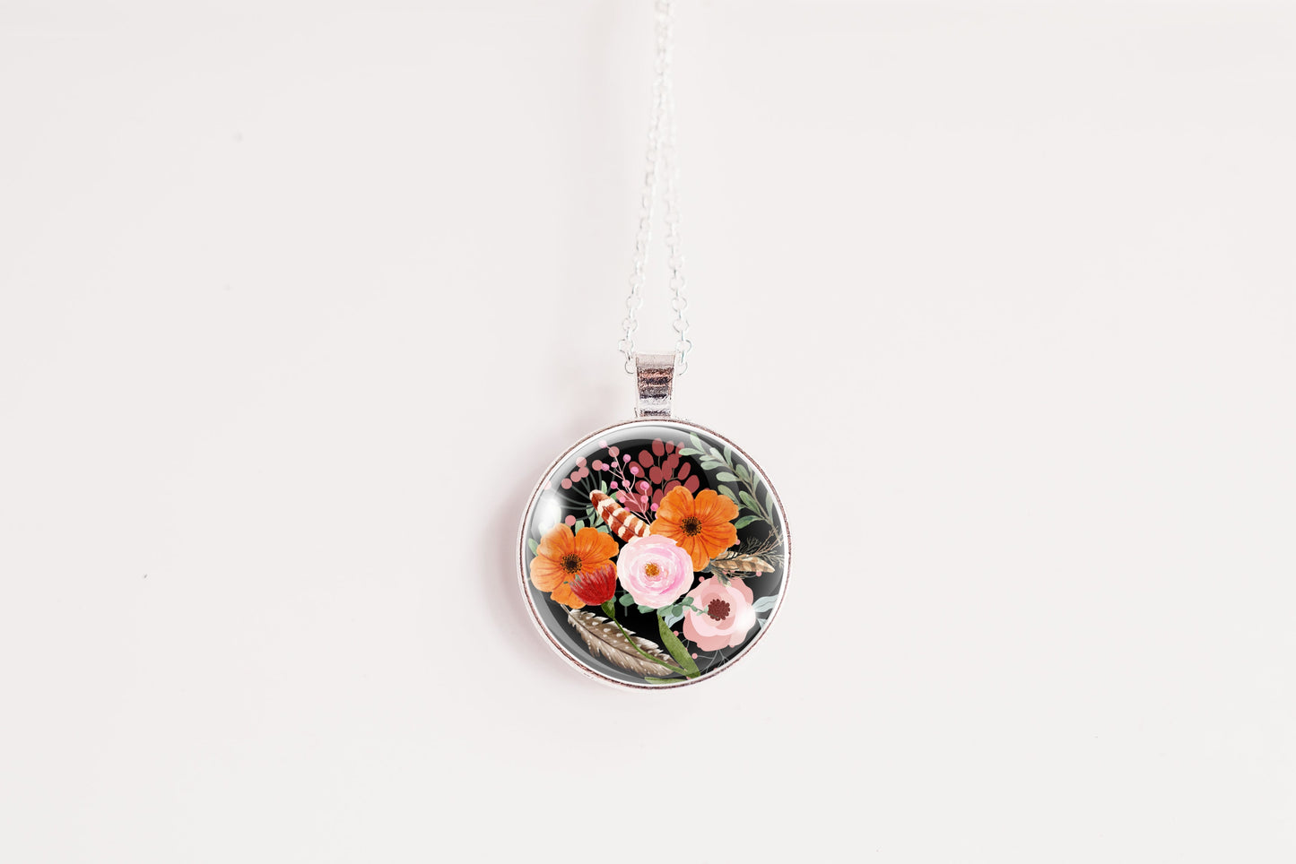 Dark Floral Garden Pendant - Botanical Necklace