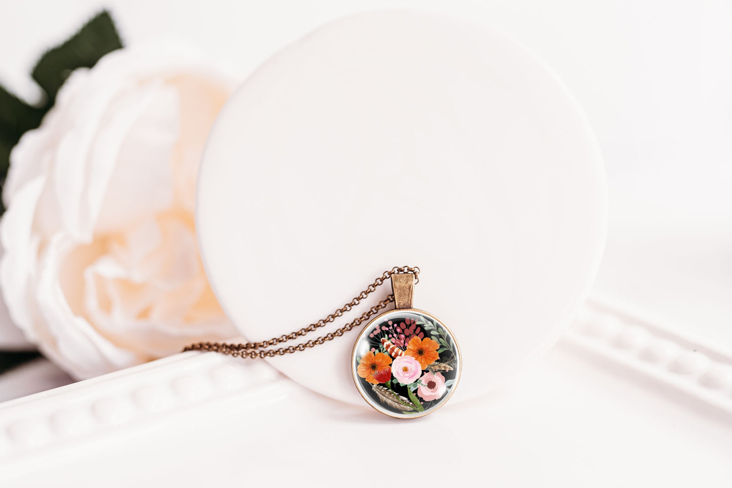 Dark Floral Garden Pendant - Botanical Necklace