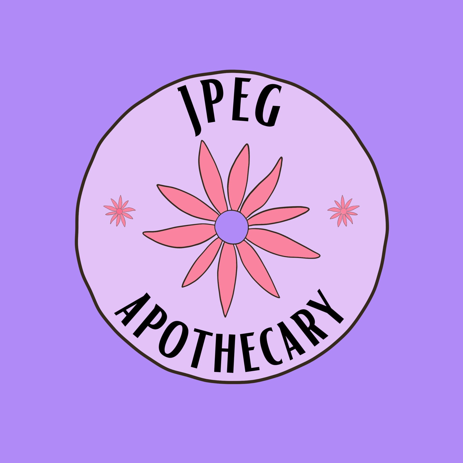 IPEG Apothecary logo with a pink flower on a purple background