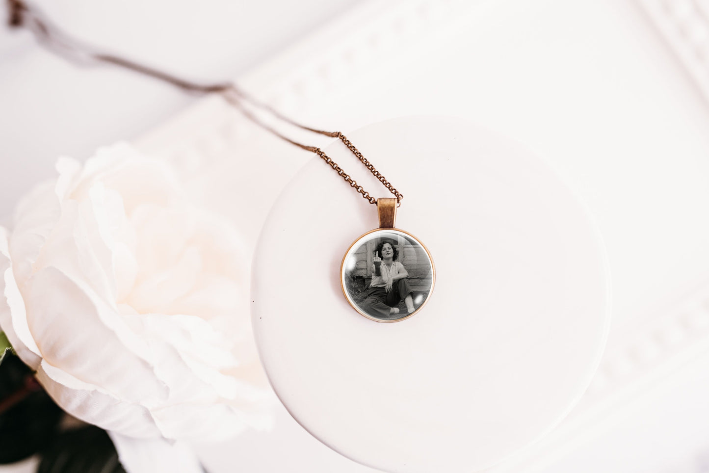 Funny Vintage Woman Pendant Necklace, Silver or Bronze