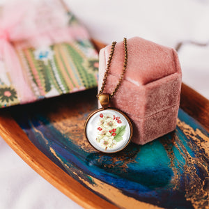 Hawthorn birth flower necklace for May birthdays - Whimsy Spirit Shop
