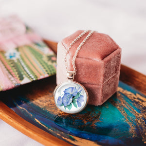 Blue morning glory flower pendant under glass - Whimsy Spirit Shop