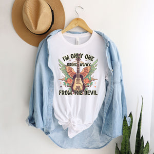 Rock 'n' Roll Guitar Tee - 'One Drink Away from the Devil' Vintage Design T-Shirts Whimsy Spirit Store   