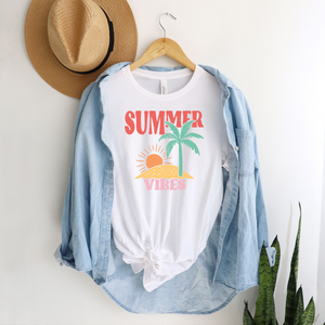 White 'Summer Vibes' T-Shirt for Women | Sunny Palm Print Tee | Casual Summer Apparel | Sizes XS-5XL T-Shirts Whimsy Spirit Store   