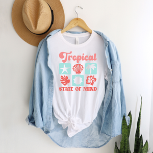 White Tropical T-Shirt - Women’s Summer Beach Tee | Colorful Sea Icons Print | Relaxing Vacation Apparel | Sizes XS-5XL T-Shirts Whimsy Spirit Store   