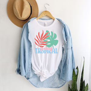 White 'Feeling Tropical' T-Shirt for Women | Lush Leaf Print Tee | Casual Summer Top | Sizes XS-5XL T-Shirts Whimsy Spirit Store   