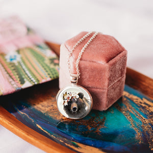 Floral crown bear necklace, woodland boho jewelry for women - Whimsy Spirit Shop