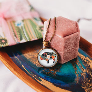 Floral buffalo pendant necklace, bison animal lover jewelry - Whimsy Spirit Shop