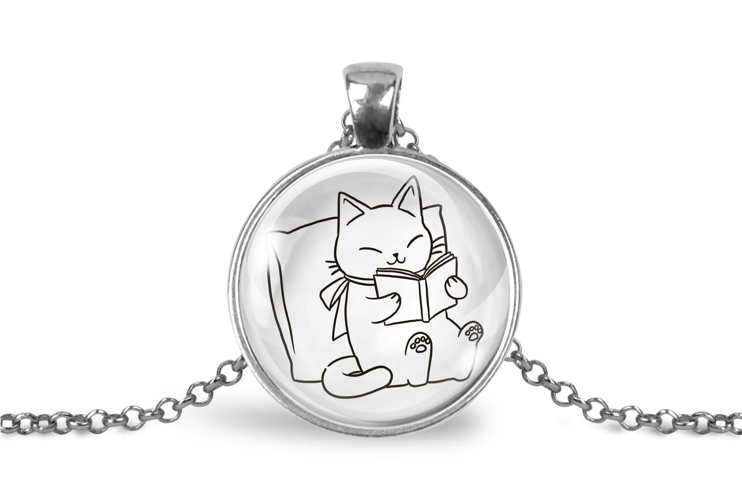 Bookish Cat Necklace - Cozy Pet Lover Jewelry for Readers