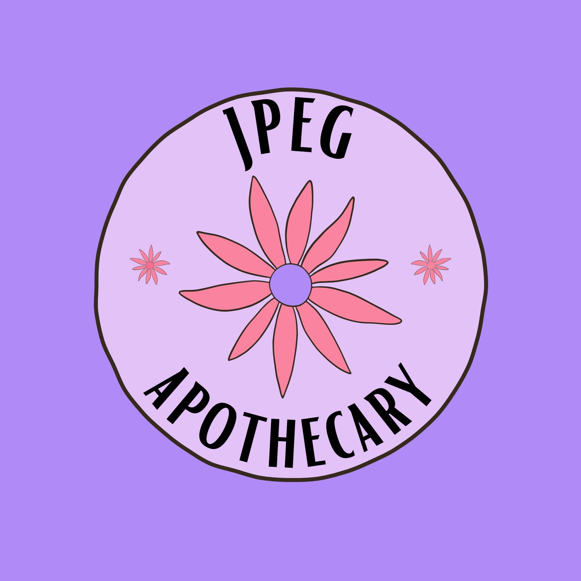 IPEG Apothecary logo with a pink flower on a purple background