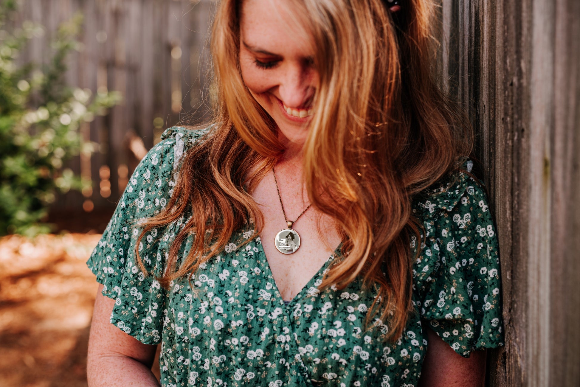 Abort the Patriarchy Feminist Pendant Necklace 1 Inch, product photo 12.