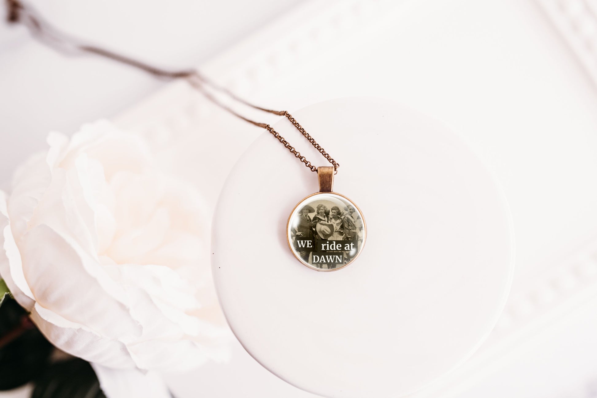 Bronze-finish We Won’t Go Back Standing Woman Pendant Necklace 1 Inch, product photo 5.