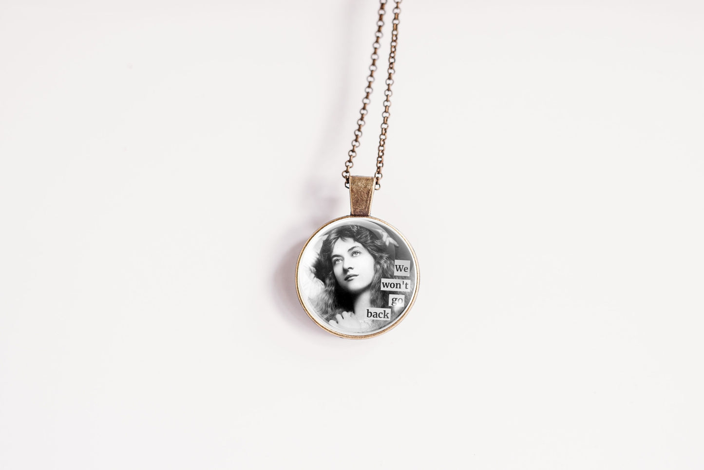 Bronze-finish We Ride at Dawn Vintage Women Pendant Necklace 1 Inch, product photo 2.
