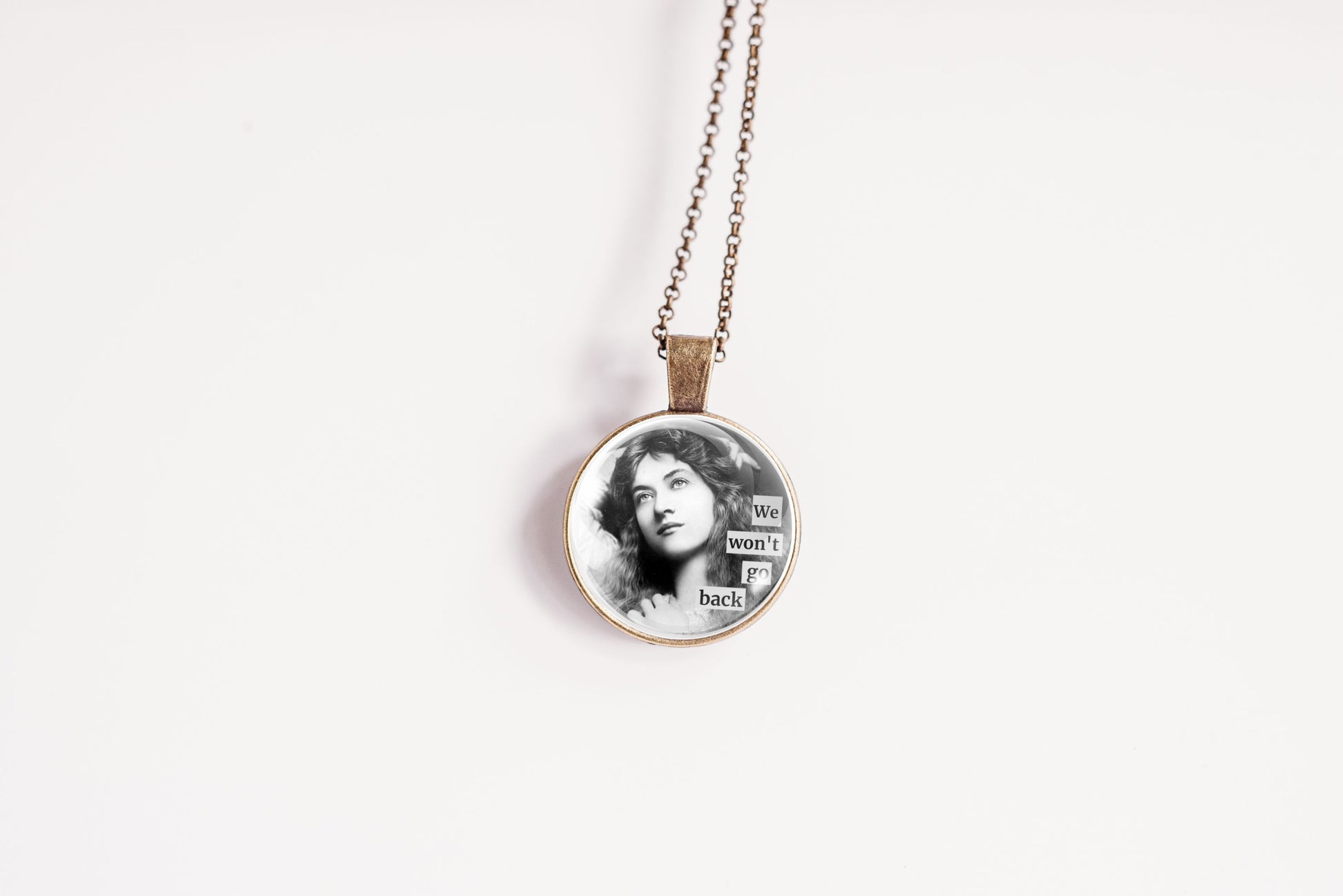 Bronze-finish We Ride at Dawn Vintage Women Pendant Necklace 1 Inch, product photo 2.