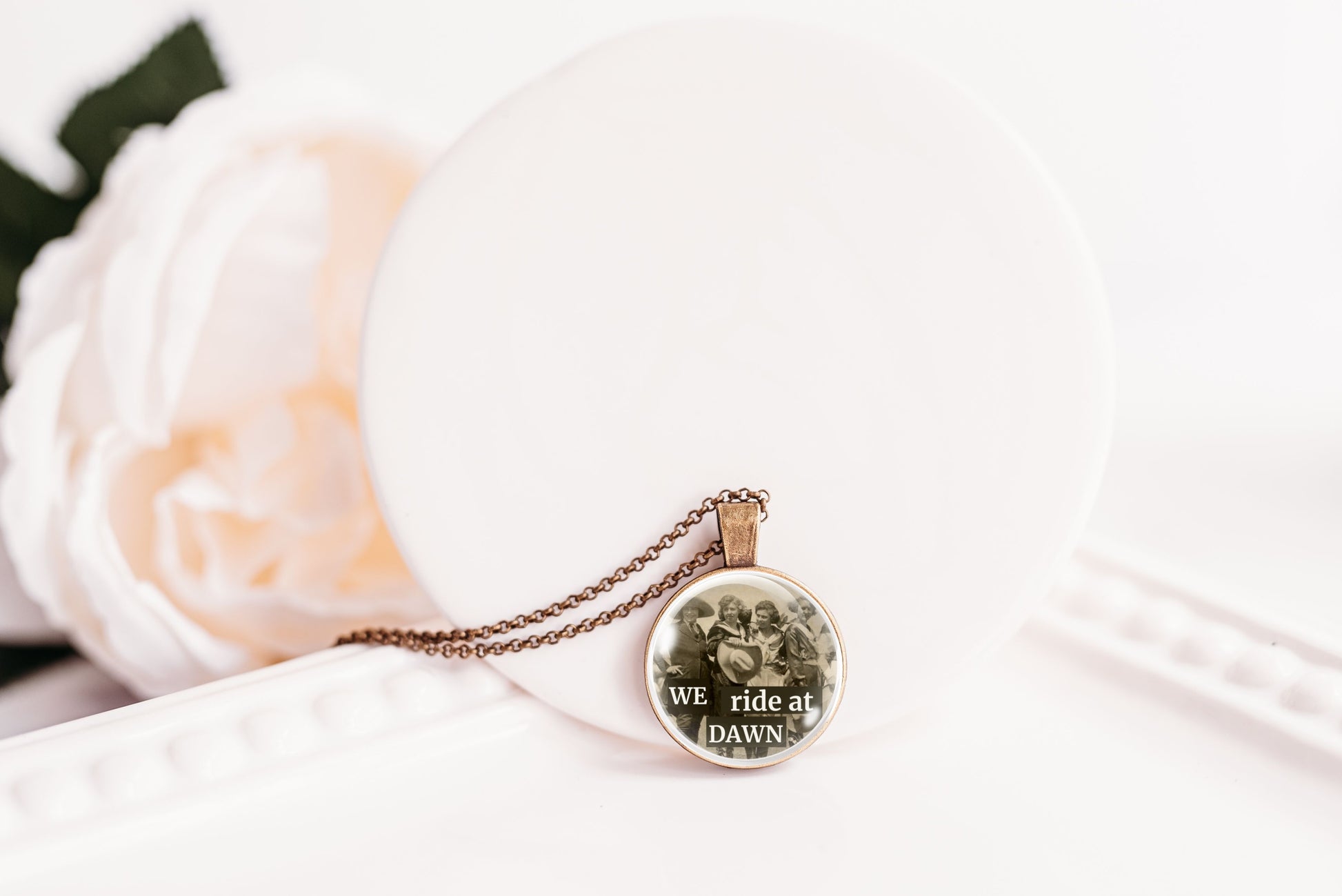 Bronze-finish We Won’t Go Back Standing Woman Pendant Necklace 1 Inch, product photo 6.
