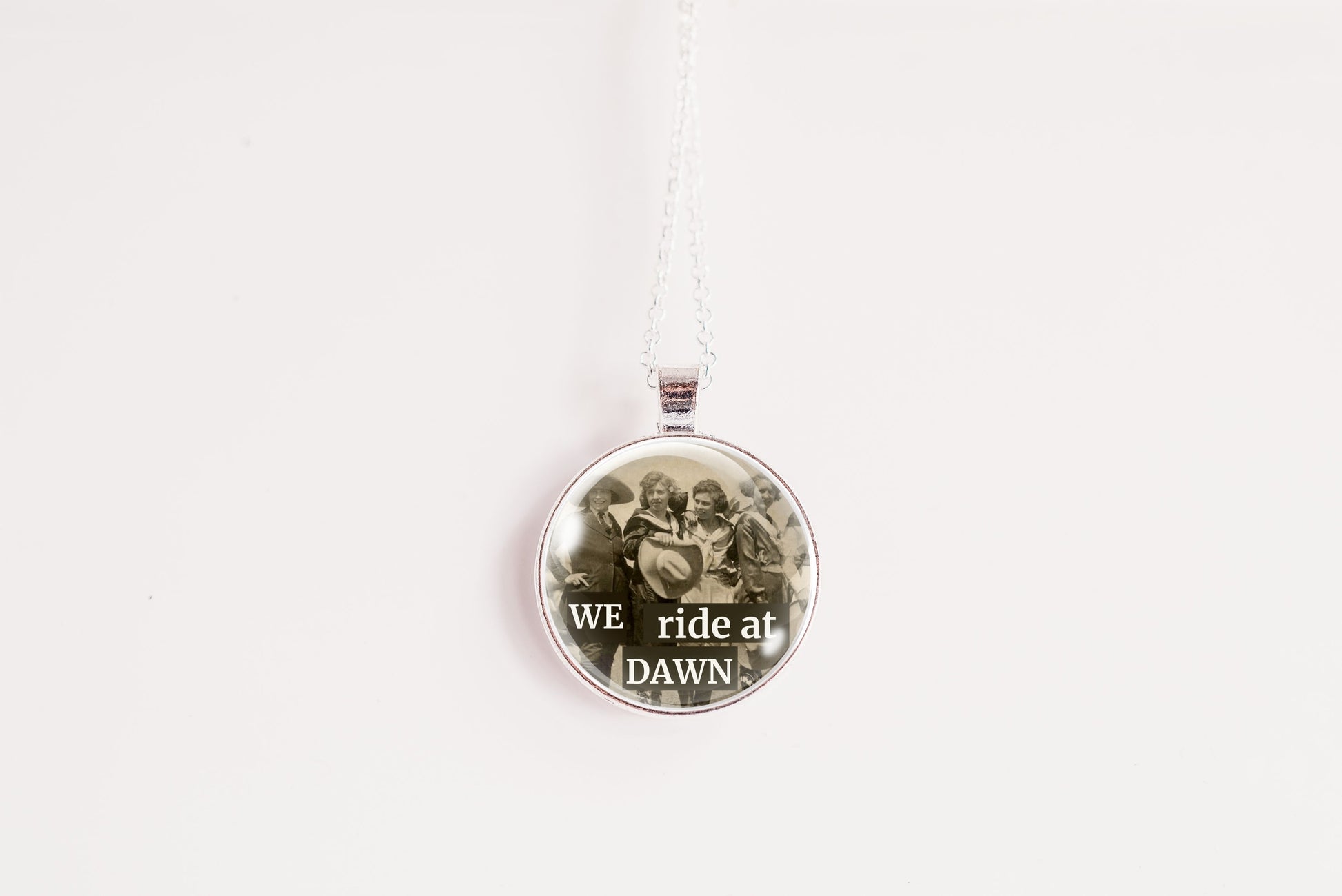 Silver-finish We Won’t Go Back Standing Woman Pendant Necklace 1 Inch, product photo 1.