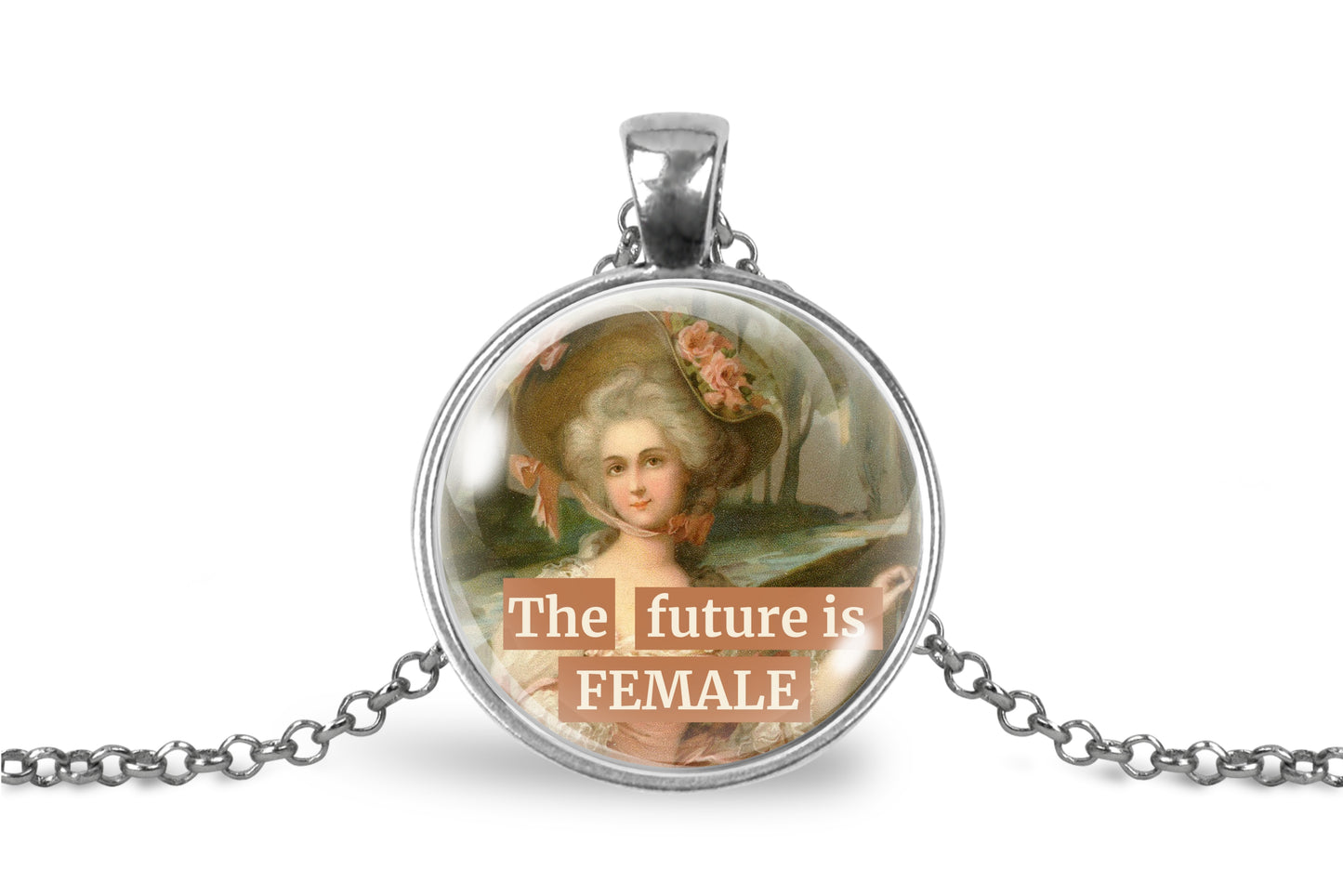 The Future Is Female Colorized Portrait Necklace 1 Inch, product photo 16.
