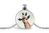Necklace with a pendant featuring a giraffe's face on a white background