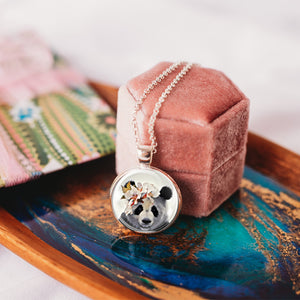 Floral crown panda necklace, unique wildlife pendant jewelry - Whimsy Spirit Shop