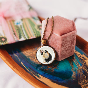 Guinea pig necklace with flower crown, animal lover gift jewelry - Whimsy Spirit Shop
