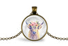 Floral Highland Cow Necklace, Farmhouse Jewelry Gift