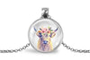 Floral Highland Cow Necklace, Farmhouse Jewelry Gift