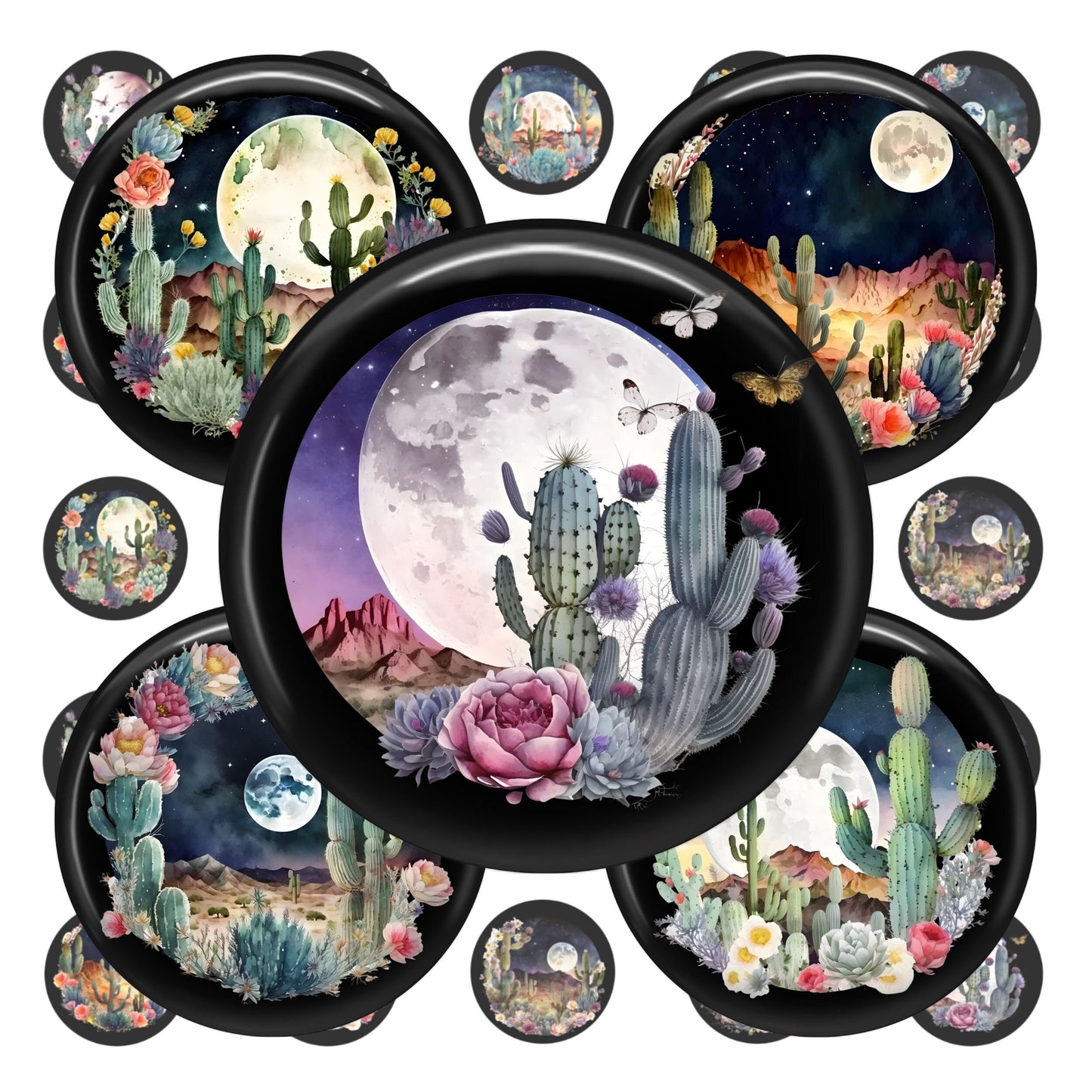 Desert Moon Cactus Printable Bottlecap Images 25mm