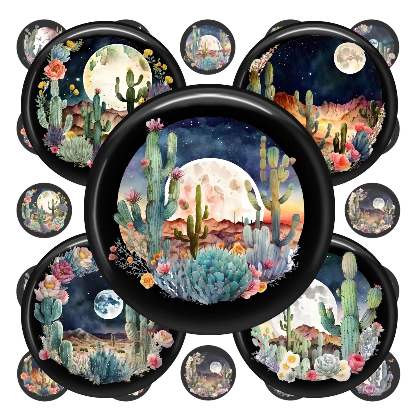 Desert Moon Cactus Printable Bottlecap Images 25mm