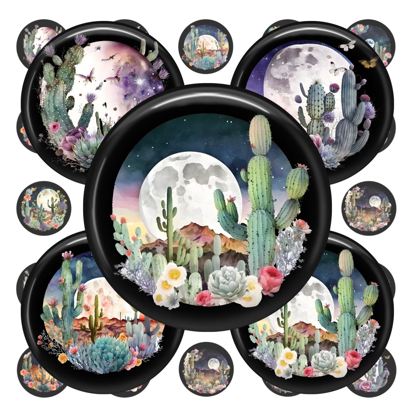 Desert Moon Cactus Printable Bottlecap Images 25mm
