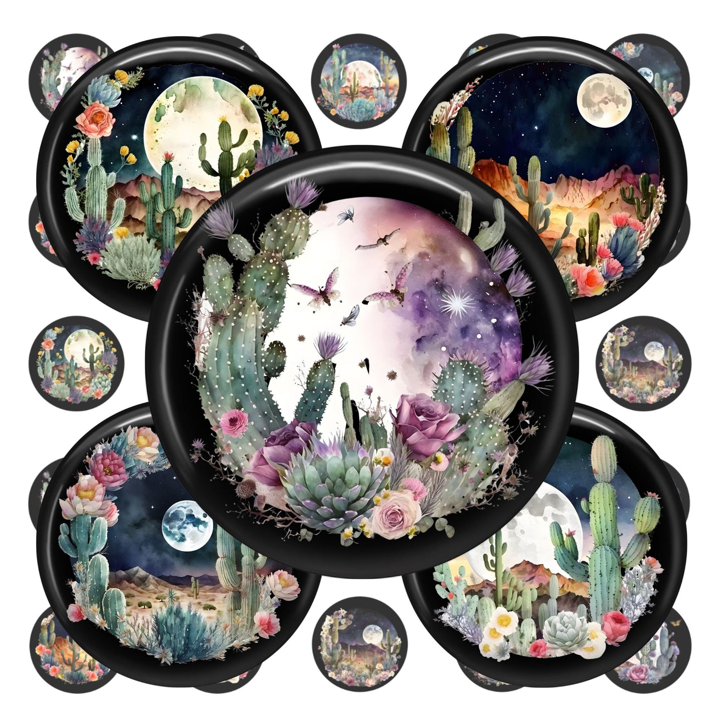Desert Moon Cactus Printable Bottlecap Images 25mm