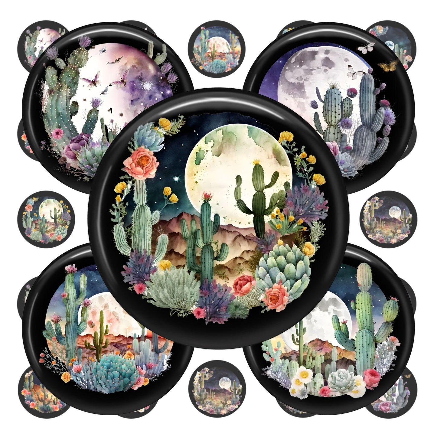 Desert Moon Cactus Printable Bottlecap Images 25mm