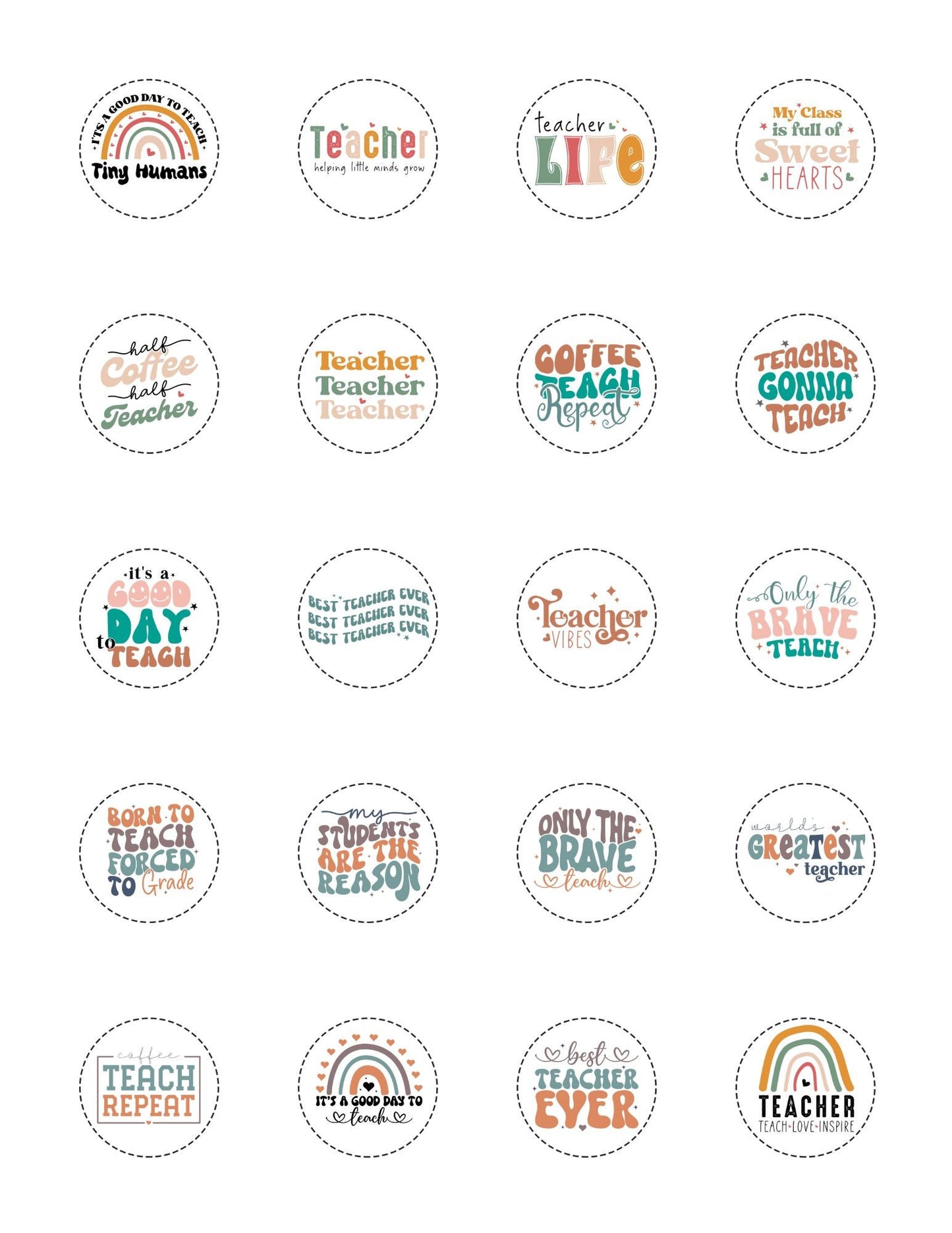 Printable Teacher Pin Button Sheet 1.25 Inch Retro Design