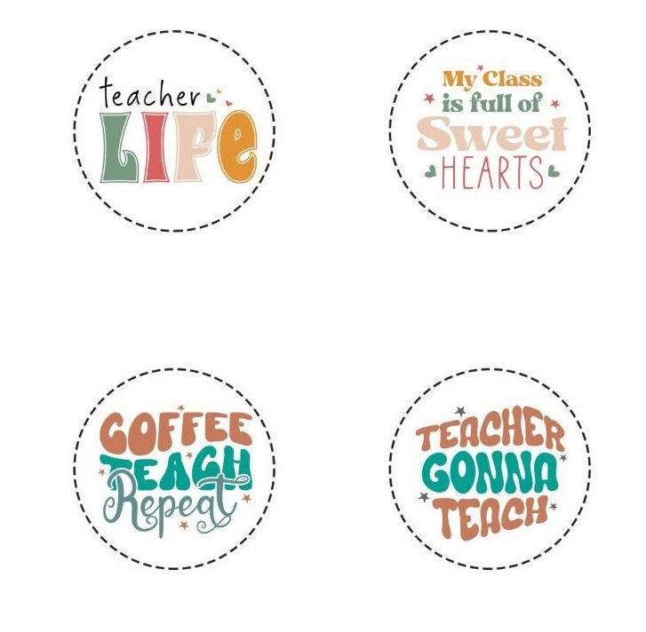 Printable Teacher Pin Button Sheet 1.25 Inch Retro Design