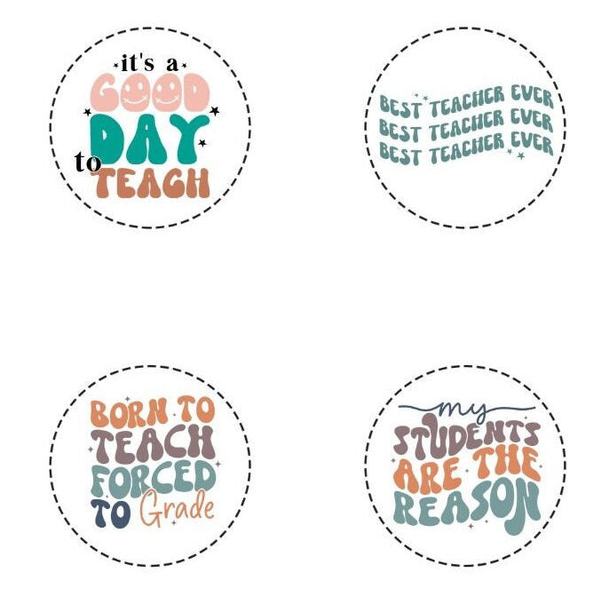 Printable Teacher Pin Button Sheet 1.25 Inch Retro Design