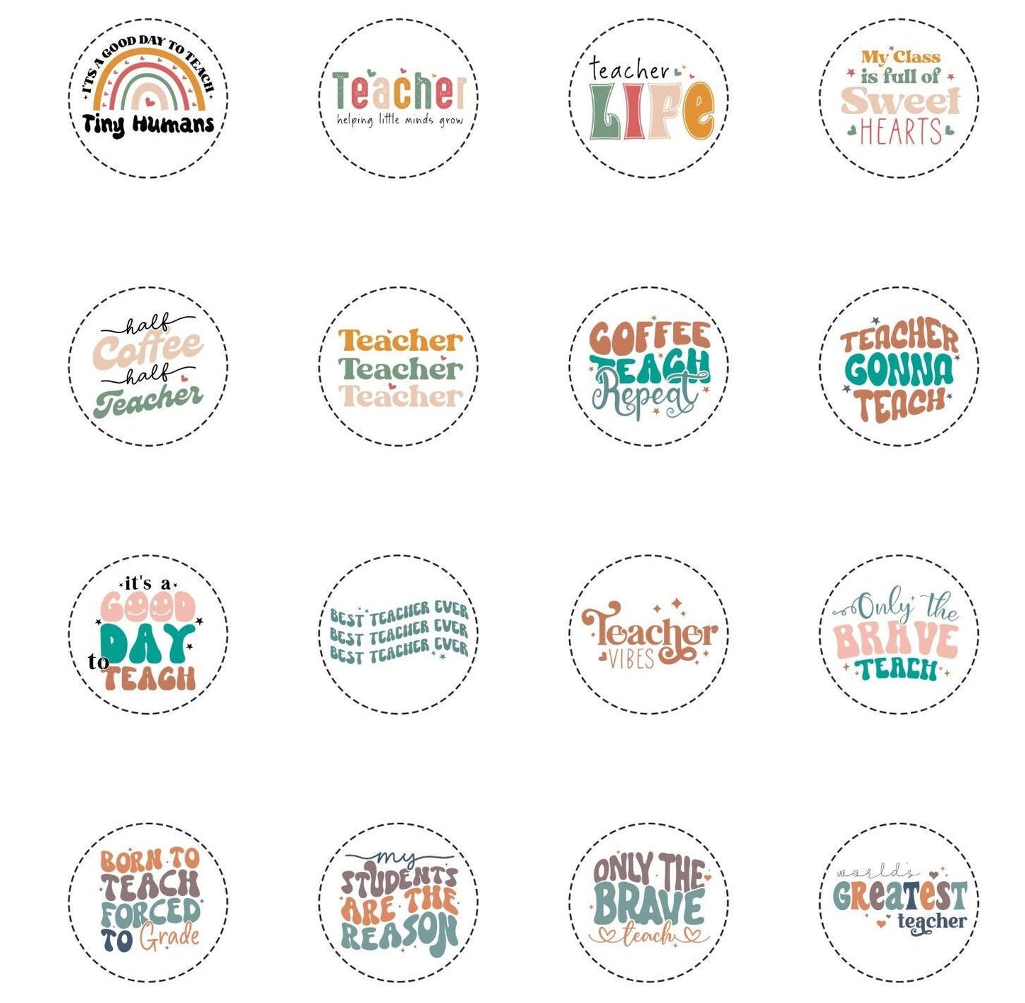 Printable Teacher Pin Button Sheet 1.25 Inch Retro Design