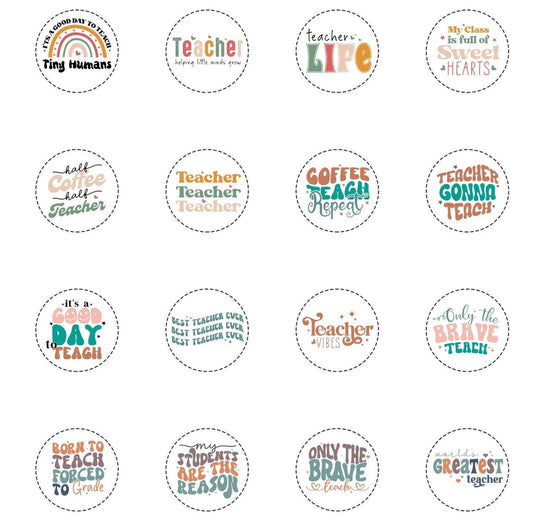 Printable Teacher Pin Button Sheet 1.25 Inch Retro Design