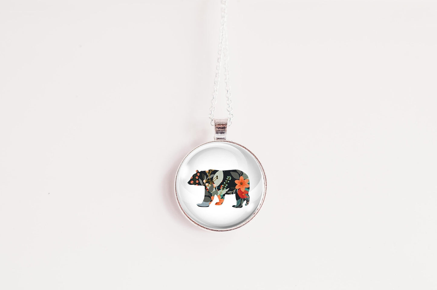 Floral Bear Necklace - Nature Lover Pendant - Woodland Animal Jewelry