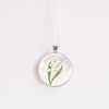 Lily of the Valley Necklace – silver-tone round glass cabochon pendant with botanical design