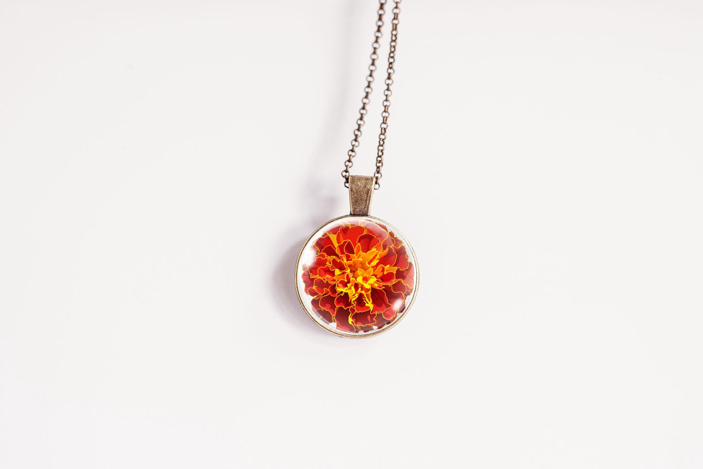 Marigold Pendant Necklace: October Birth Flower Jewelry