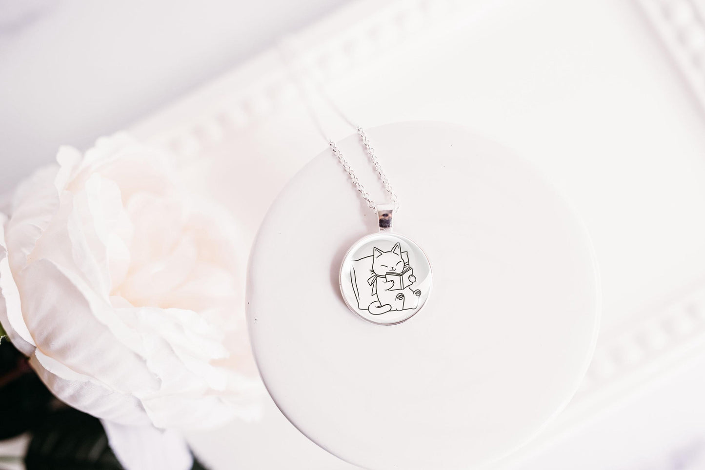 Bookish Cat Necklace - Cozy Pet Lover Jewelry for Readers