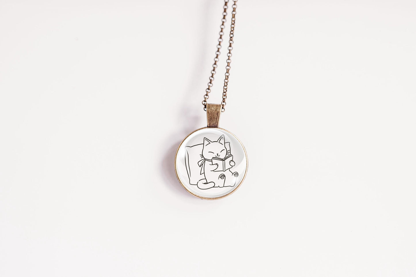 Bookish Cat Necklace - Cozy Pet Lover Jewelry for Readers