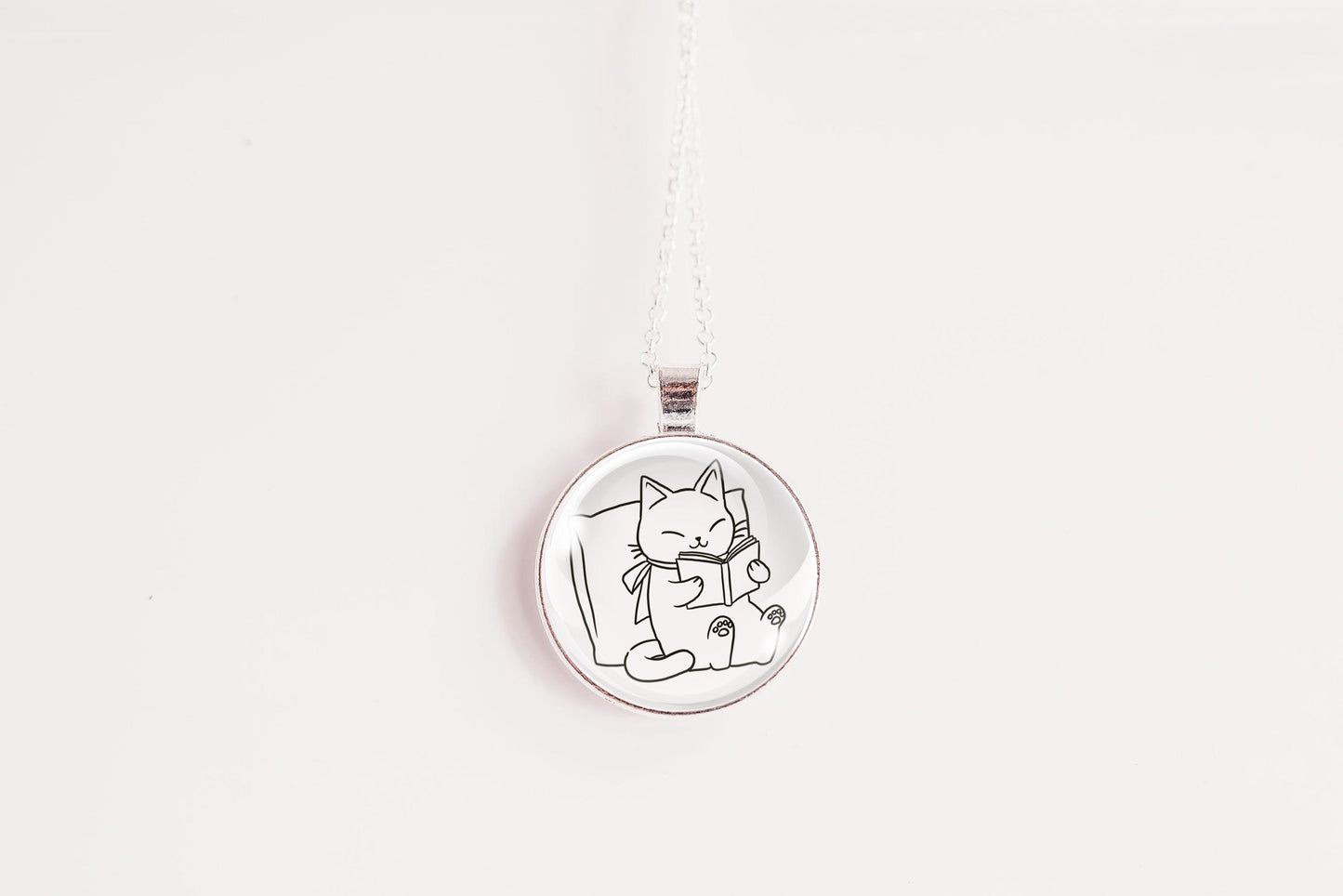 Bookish Cat Necklace - Cozy Pet Lover Jewelry for Readers