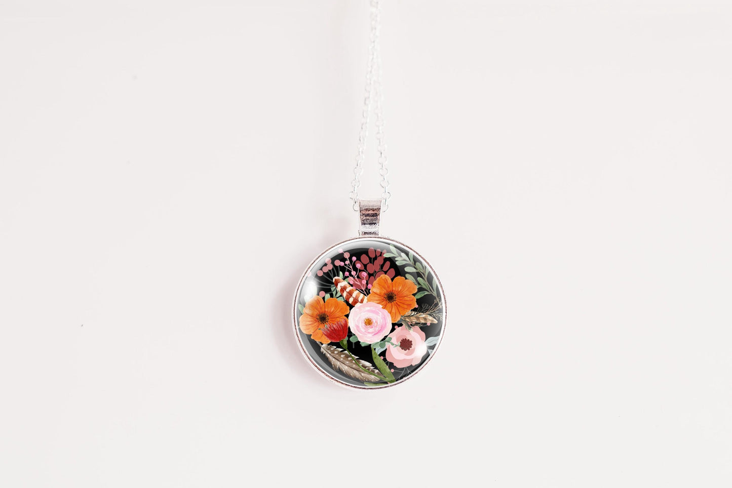 Dark Floral Garden Botanical Pendant Necklace