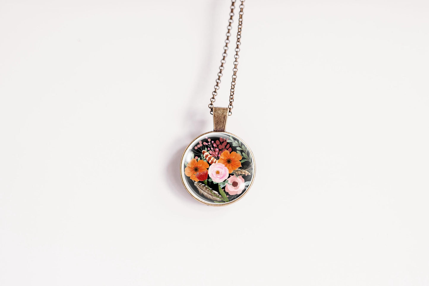 Dark Floral Garden Botanical Pendant Necklace