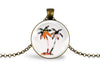 Palm Tree Necklace With Floral Design – Tropical Beach Nature Pendant Jewelry