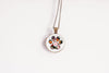 Paw Print Necklace With Floral Design – Pet Memorial Nature Pendant Jewelry – Bronze