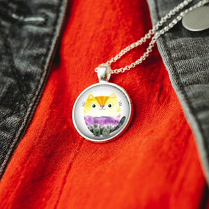 Nonbinary Pride Cat Pendant Necklaces Whimsy Spirit Store   